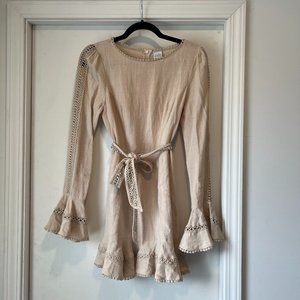Linen Long Sleeve Lace Detail Dress